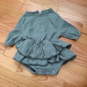 Quincy Mae Organic Rosie Romper Dress Bodysuit Basil Sage Green 6M